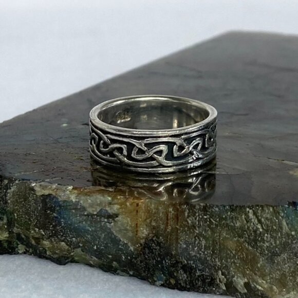 Sterling Silver 925 Oxidized 6mm Endless Celtic Knot Infinity Band Ring Sz 5.75 - Picture 3 of 16